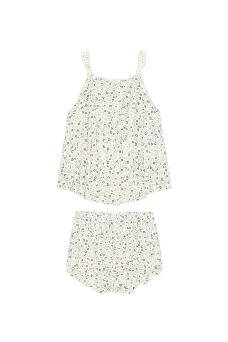 NEW RYLEE + CRU girl's swing top and bloomer set in ivory/blue ditsy